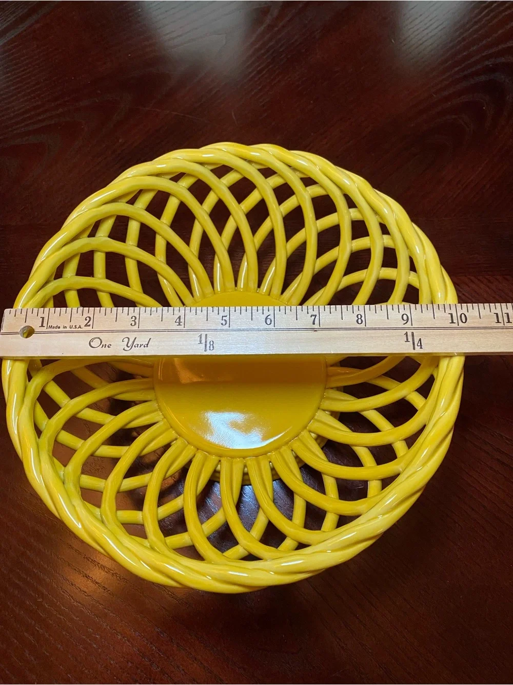 Yellow Lattice Open Weave Fruit Decorative Ceramic Basket Bowl